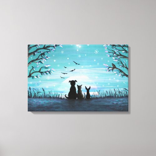 Cat and dogs Winter Sunset Canvas Print
