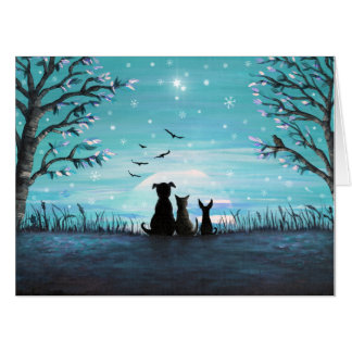 Cat and dogs Winter Sunset Card