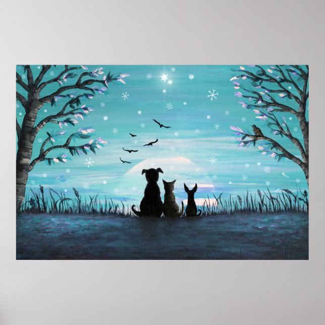 Cat and dogs Winter Sunset Poster (Front)
