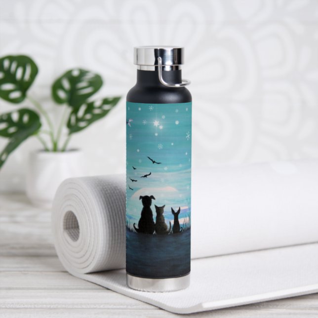 Cat and dogs Winter Sunset Water Bottle (Insitu)
