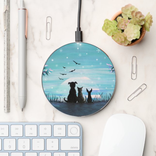 Cat and dogs Winter Sunset Wireless Charger (Desk)