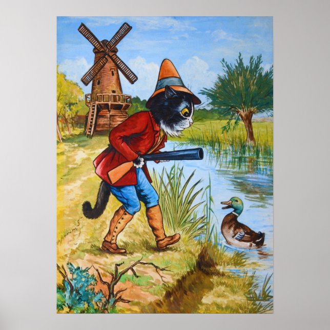 Cat and Duck, Louis Wain Poster (Front)