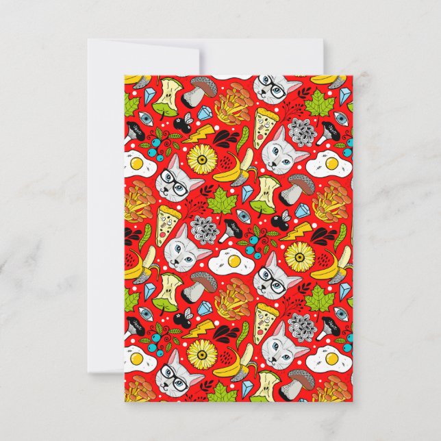 Cat and egg on red announcement (Front)