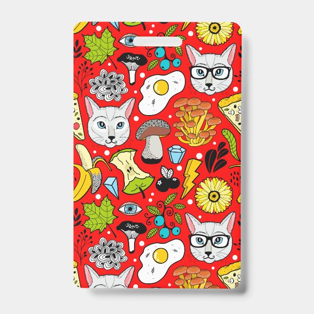 Cat and egg on red badge (Front)