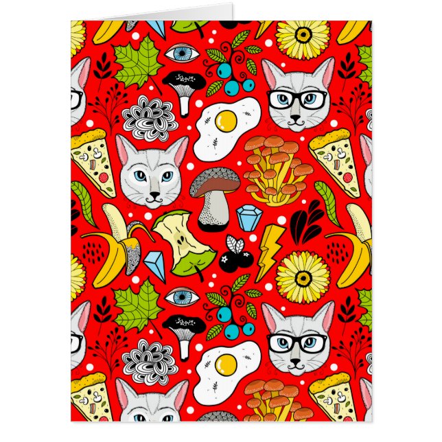 Cat and egg on red card (Front)