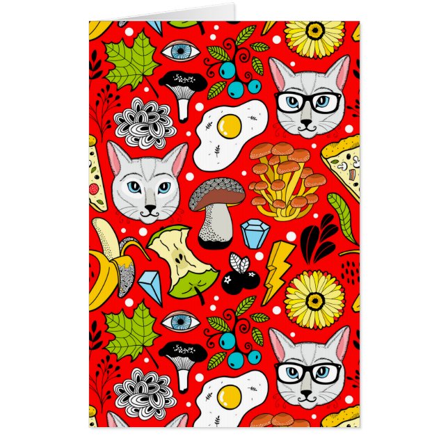 Cat and egg on red card (Front)