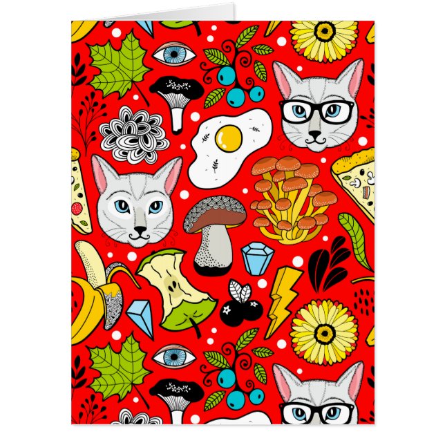Cat and egg on red card (Front)
