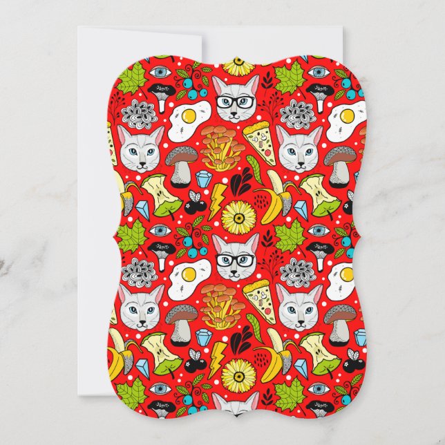 Cat and egg on red card (Front)