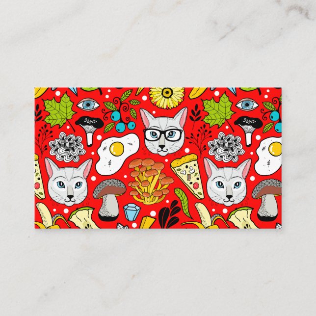 Cat and egg on red enclosure card (Front)