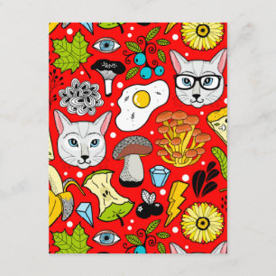 Cat and egg on red enclosure card