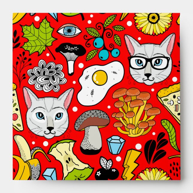 Cat and egg on red envelope (Front)