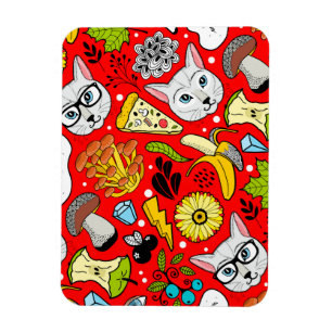 Cat and egg on red magnet