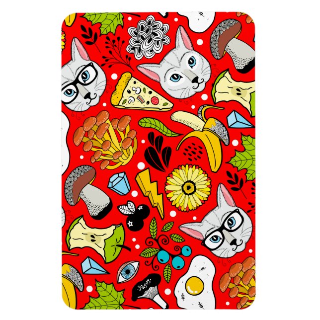 Cat and egg on red magnet (Vertical)