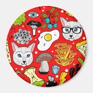 Cat and egg on red magnet