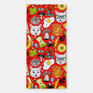 Cat and egg on red magnetic notepad