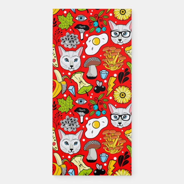 Cat and egg on red magnetic notepad (Front)