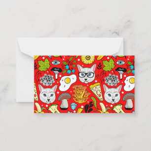 Cat and egg on red note card