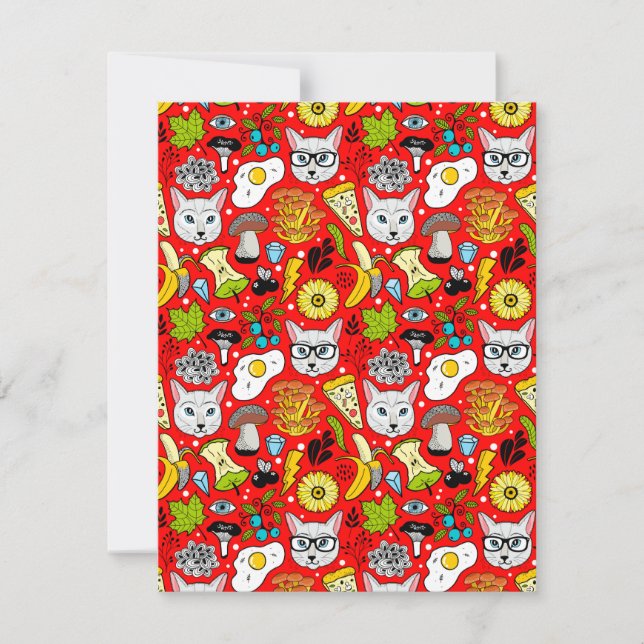 Cat and egg on red note card (Front)