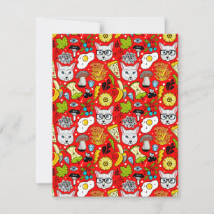 Cat and egg on red note card