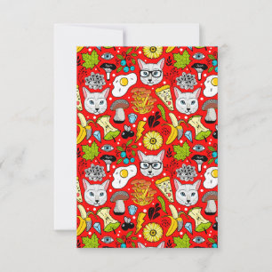 Cat and egg on red note card