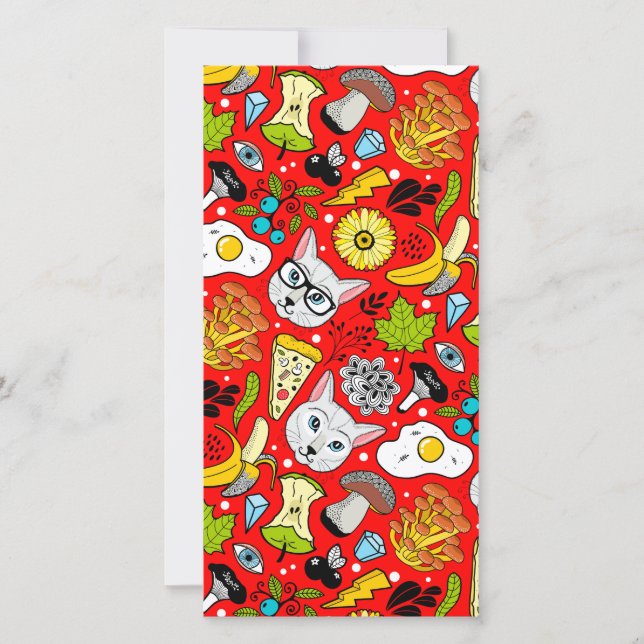 Cat and egg on red save the date (Front)