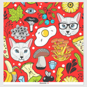 Cat and egg on red sticker