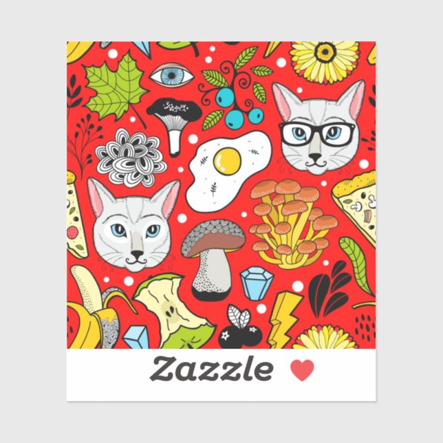 Cat and egg on red sticker (Sheet)