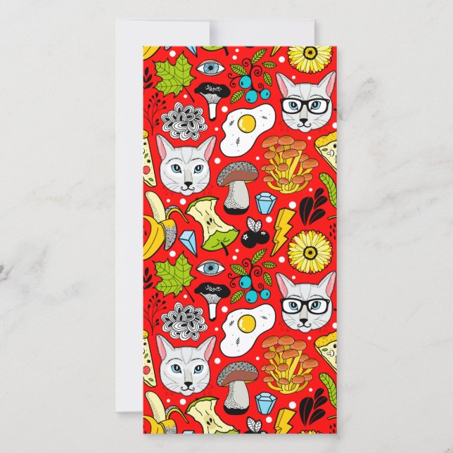 Cat and egg on red thank you card (Front)