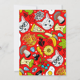 Cat and egg on red thank you card