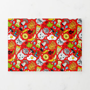 Cat and egg on red Tri-Fold invitation