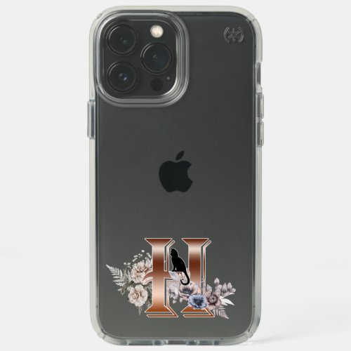 Cat and Elegant Watercolor Floral Monogram H Speck iPhone 13 Pro Max Case