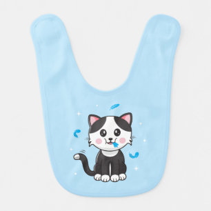 Cat and Feathers Baby Bib / Blue