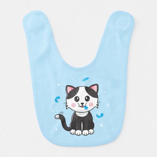Cat and Feathers Baby Bib  Blue