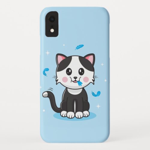 Cat and Feathers Phone Case  Blue