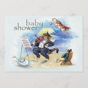 Cat and Fiddle Baby Shower Blue Invitation