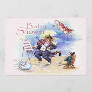 Cat and Fiddle Baby Shower Pink Invitation