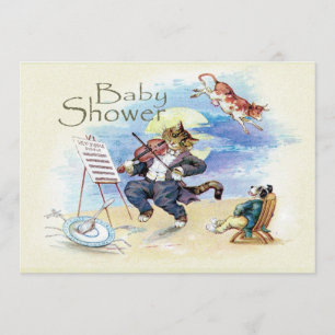 Cat and Fiddle Baby Shower Yellow Vintage Invitation