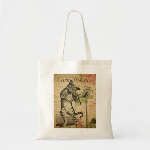 Cat and Fiddle Vintage French Postcard Tote Bag