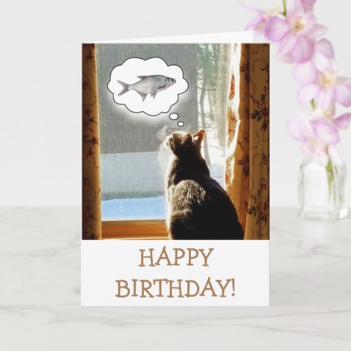 Cat And Fish Birthday Card
