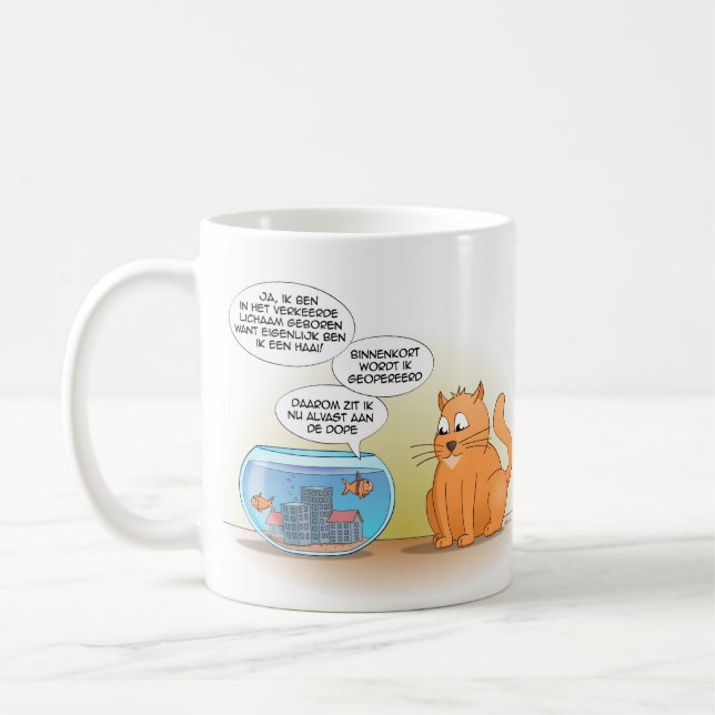 Cat and fish; born in the wrong body coffee mug (Left)