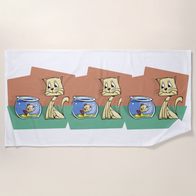Cat and fish bowl clipart beach towel (Front)