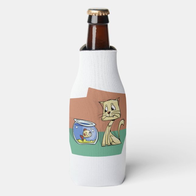 Cat and fish bowl clipart bottle cooler (Bottle Front)