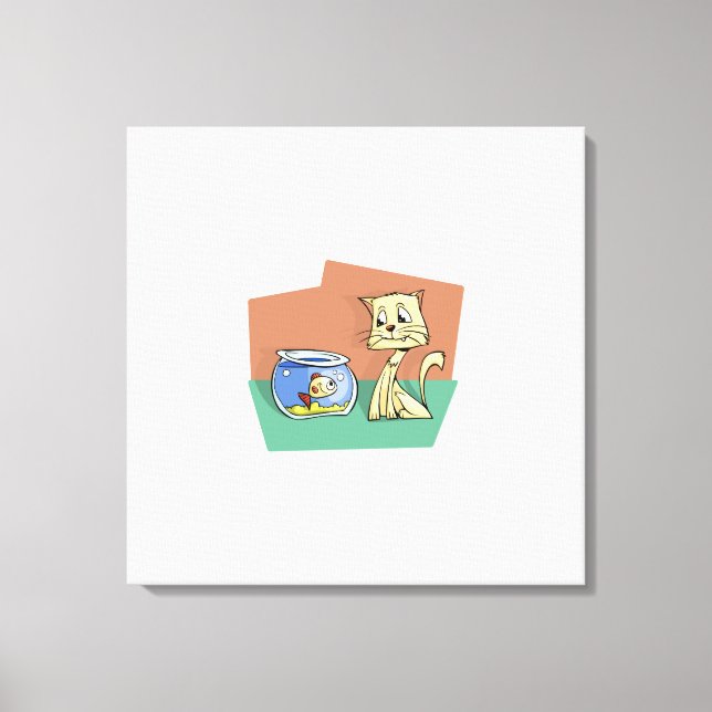 Cat and fish bowl clipart canvas print (Front)