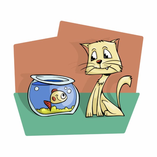 Cat and fish bowl clipart cutout (Front)