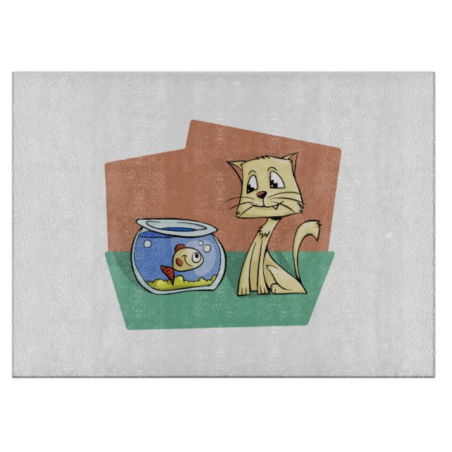 Cat and fish bowl clipart cutting board (Front)