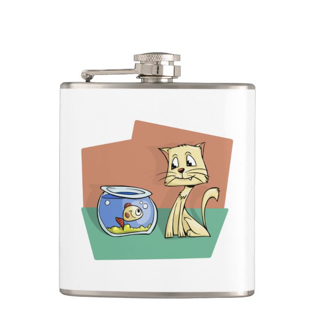 Cat and fish bowl clipart flask (Front)