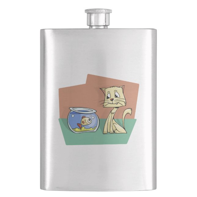Cat and fish bowl clipart flask (Front)