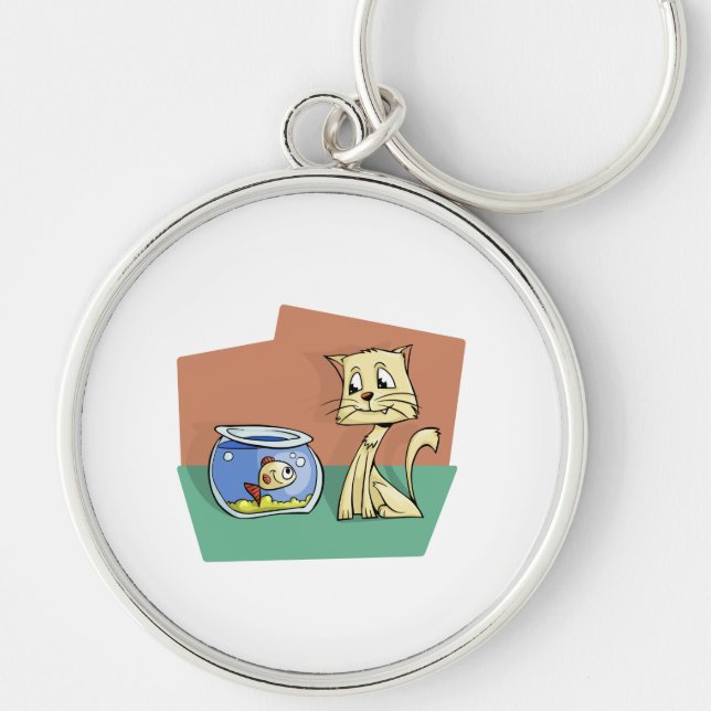 Cat and fish bowl clipart keychain (Front)