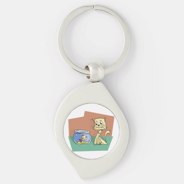 Cat and fish bowl clipart keychain (Front)