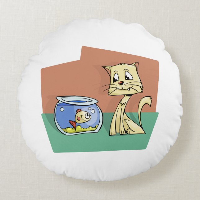 Cat and fish bowl clipart round pillow (Front)
